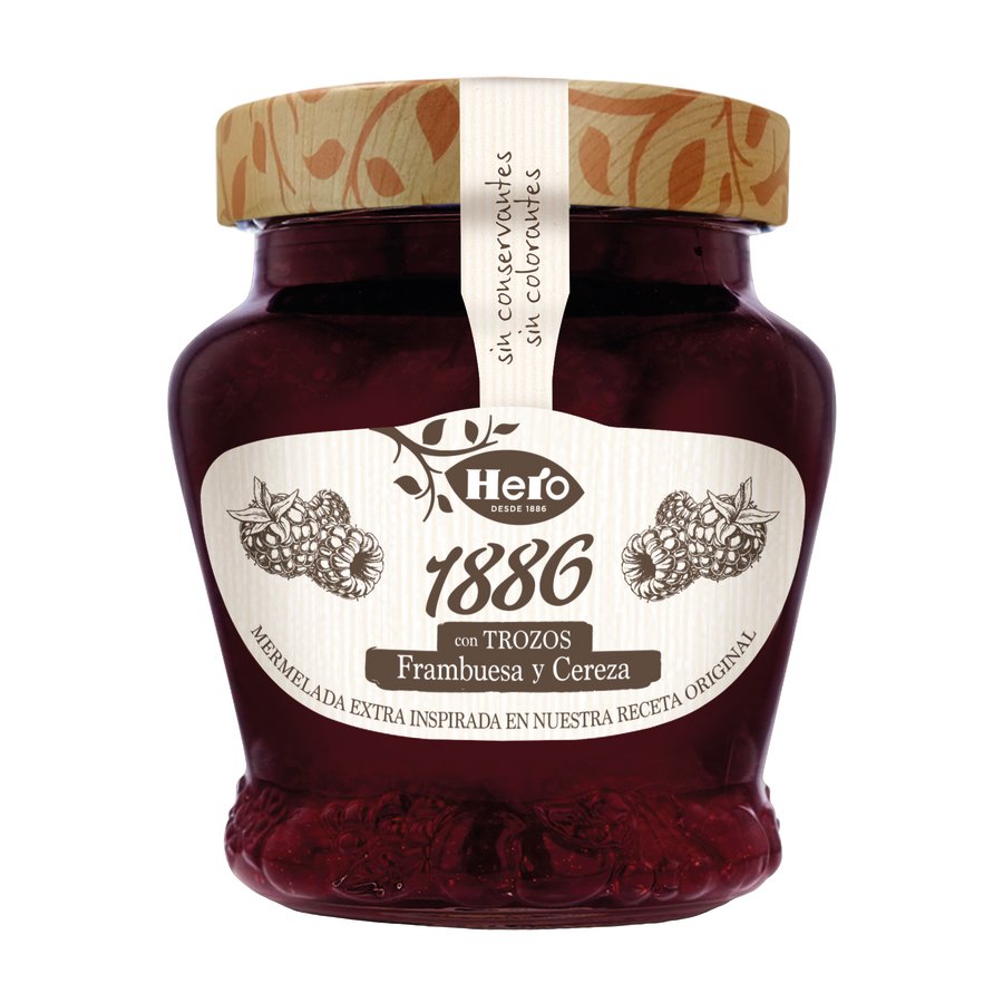 Mermelada frambuesa y cereza HERO 1886 320 g