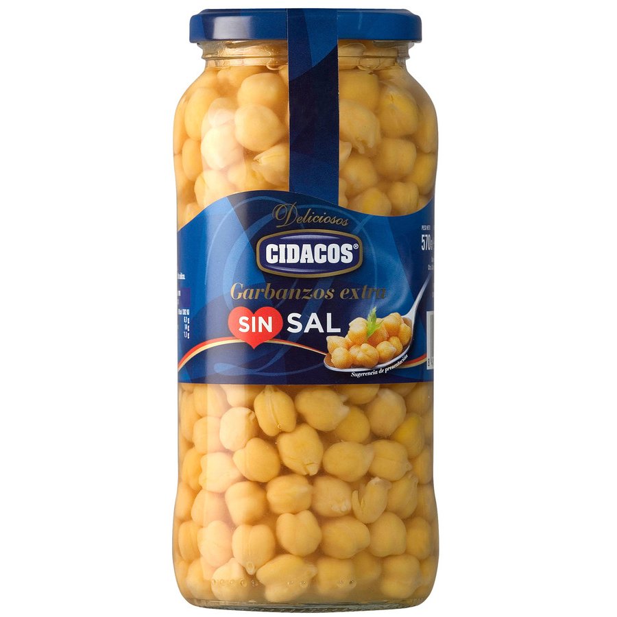 Garbanzos cocidos sin sal CIDACOS tarro 400 g pne.