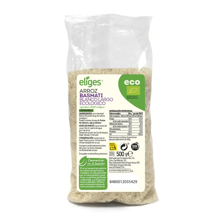 Arroz basmati largo ecológico ECO ELIGES 500 g