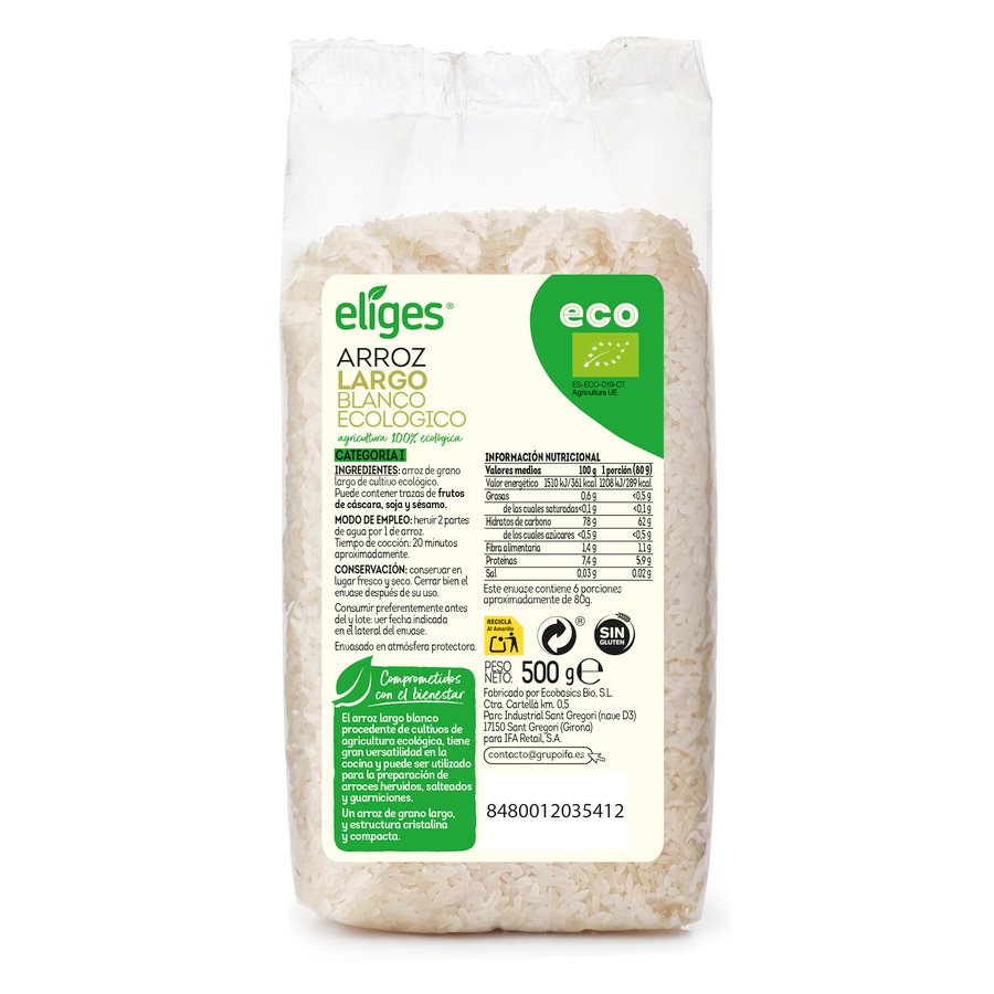 Arroz largo blanco ecológico ECO ELIGES 500 g