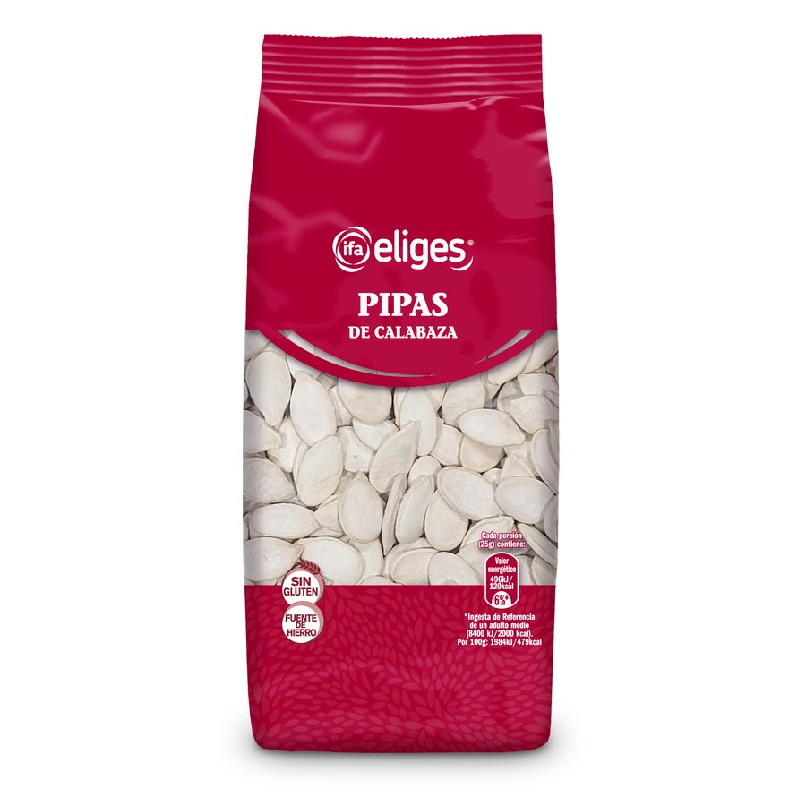 Pipas calabaza tostadas con piel aguasal IFA ELIGES bolsa 125 grs.