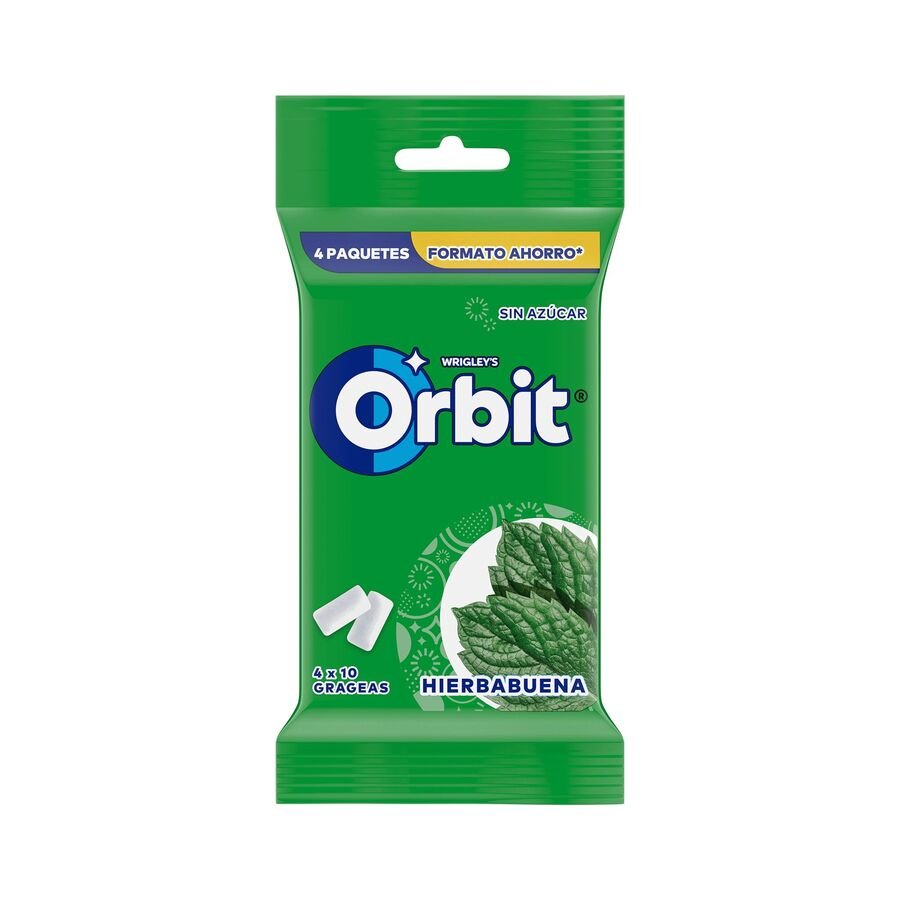 Chicle ORBIT hierbabuena sin azúcar grageas blister 4 unidades