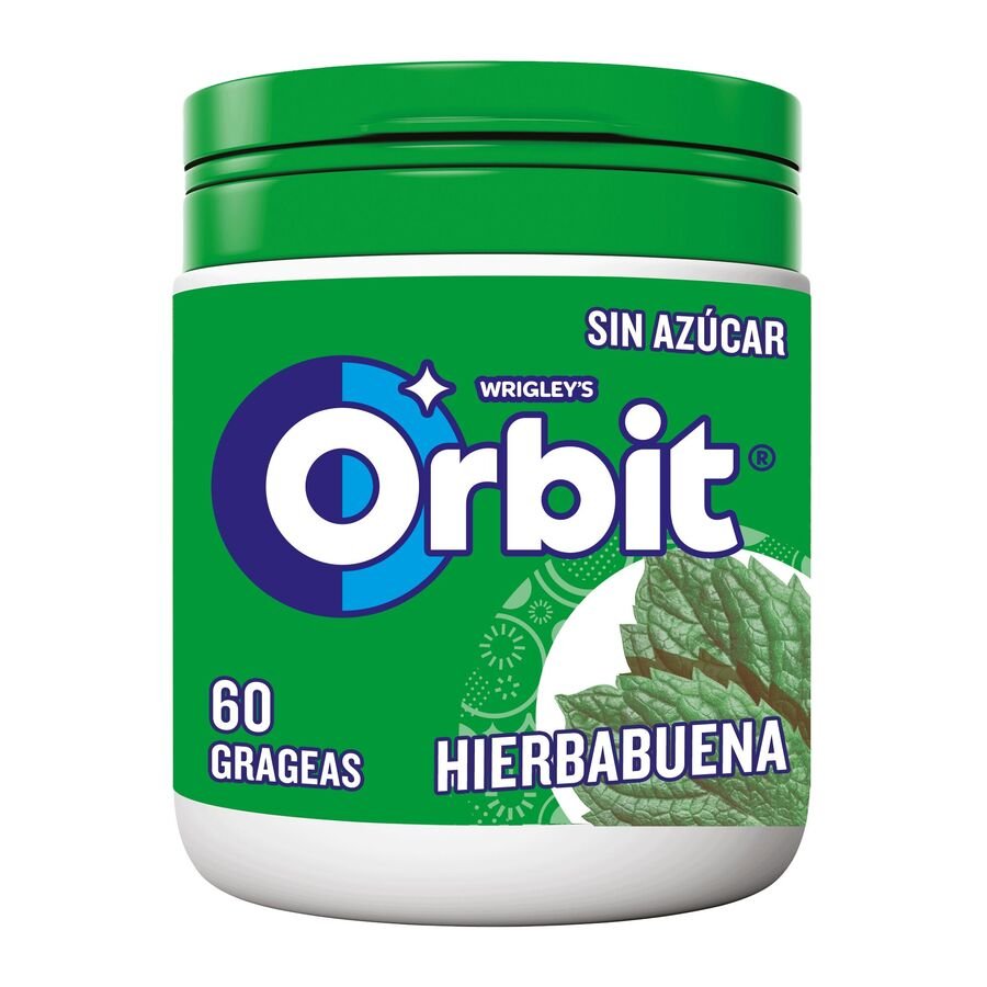 Chicle ORBIT hierbabuena sin azúcar box 60 grageas