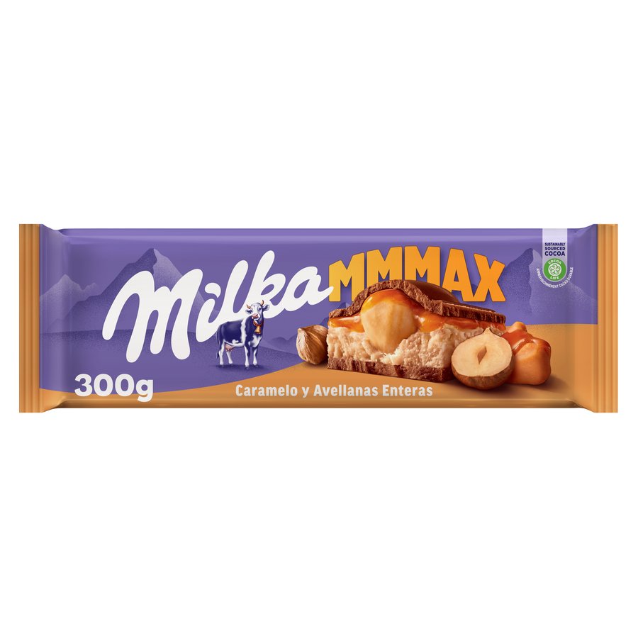 Chocolate MILKA caramelo y avellanas enteras tableta 300 g