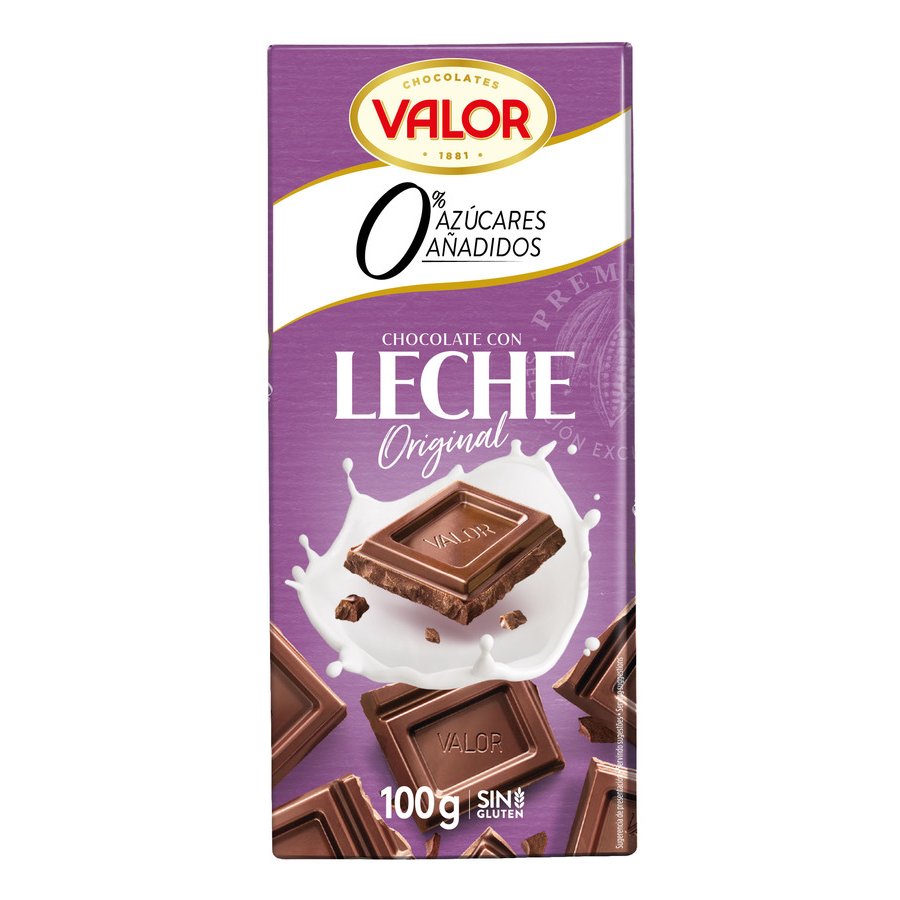 Chocolate con leche VALOR 0% azúcar añadido 100 g