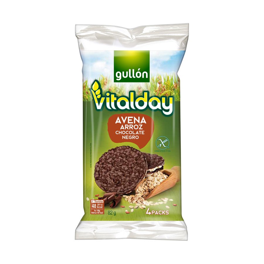 Tortita avena arroz chocolate negro GULLON Vitalday 4 packs 82 g