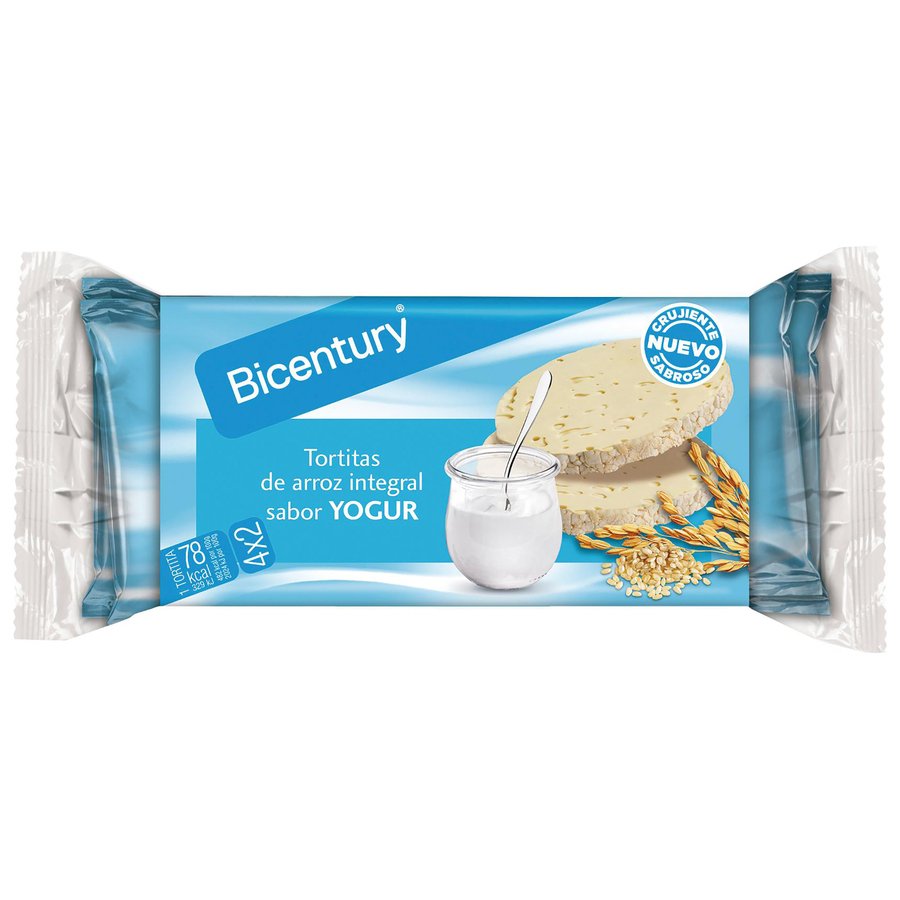 Tortitas de arroz integral sabor yogurt BICENTURY 4X2 unidades 130 g