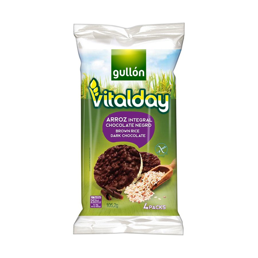 Tortitas arroz integral chocolate negro GULLON vitalday 4 packs 105 g