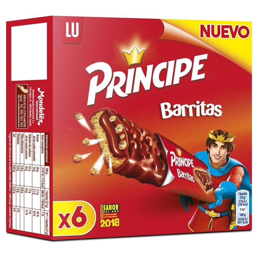 Barritas PRINCIPE de galleta cereal y choco 6 unidades 162 g