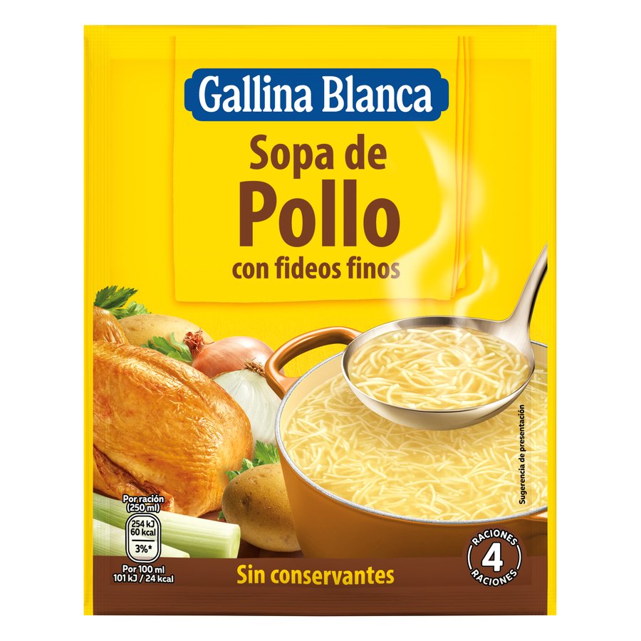 Sopa de pollo con fideos finos GALLINA BLANCA sobre 71 g