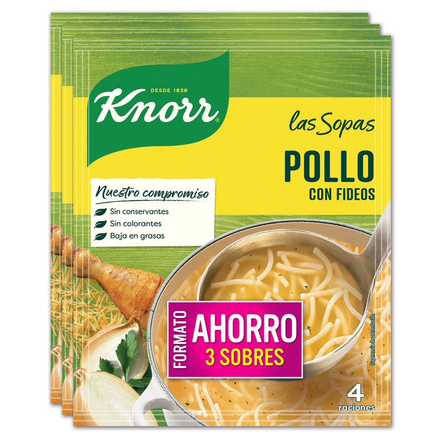 Sopa de pollo con fideos KNORR pack 3 x 63 g