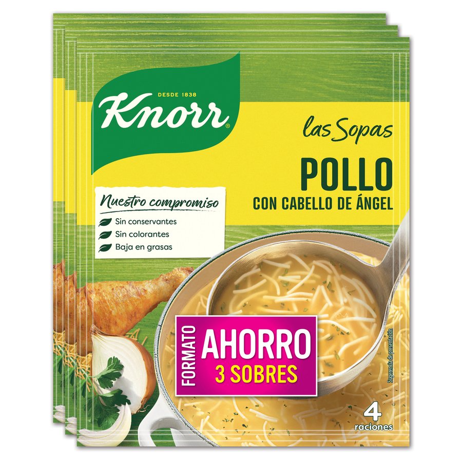 Sopa de pollo con cabello de ángel KNORR pack 3x71 g