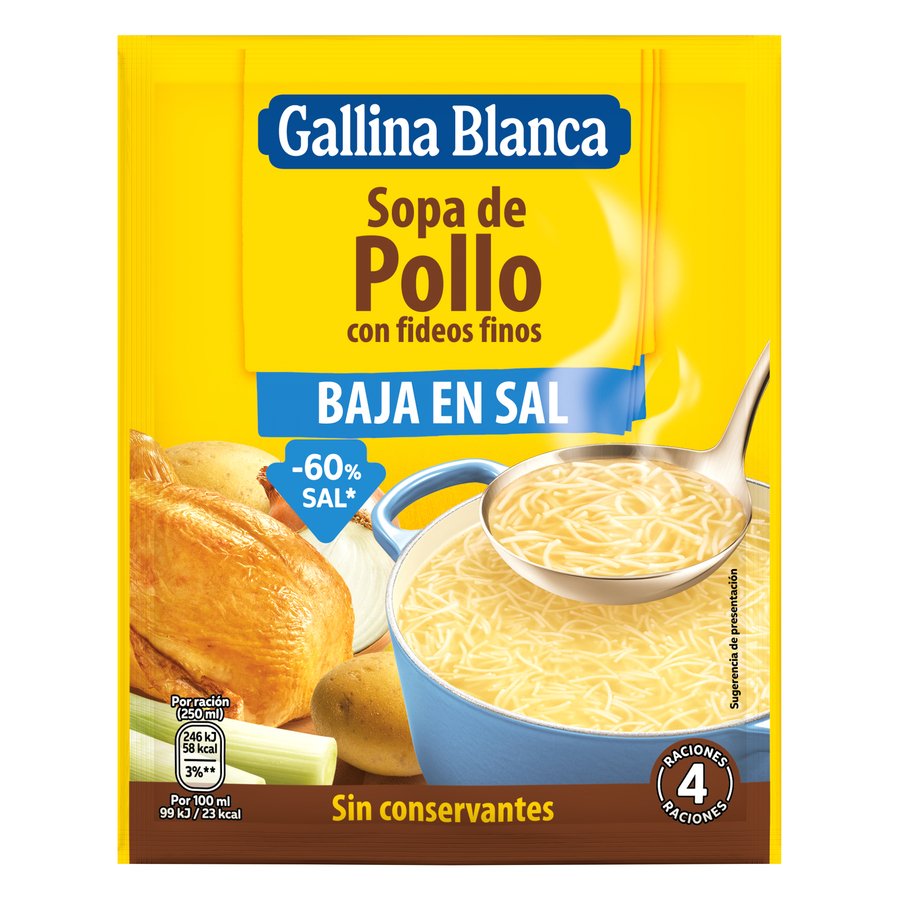 Sopa de pollo con fideos GALLINA BLANCA baja sal sobre 68 g