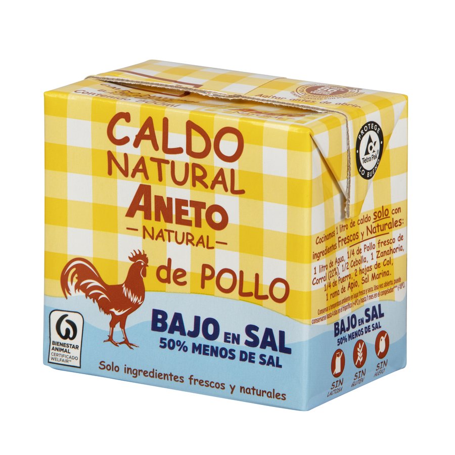 Caldo natural ANETO de pollo bajo sal 500 ml.