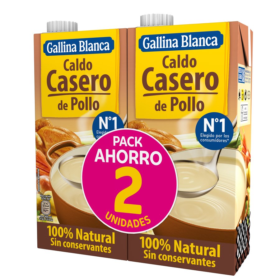 Caldo casero 100% natural GALLINA BLANCA pollo pack 2x1 l