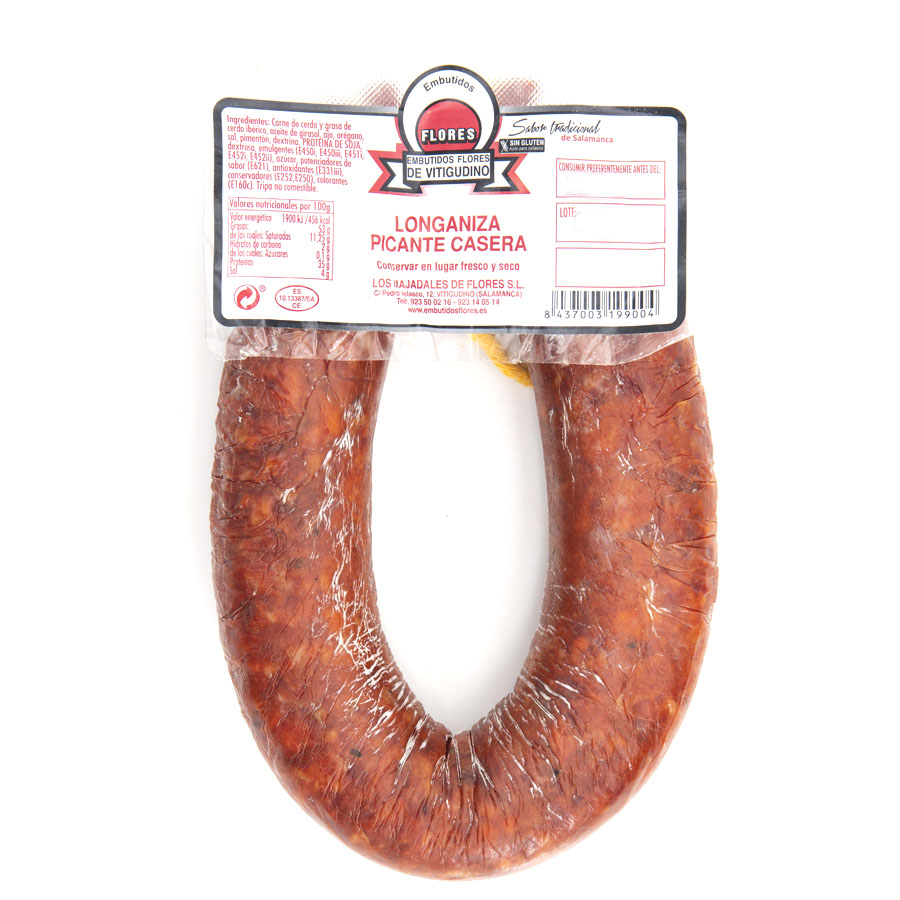 Longaniza picante FLORES pieza 430 grs.