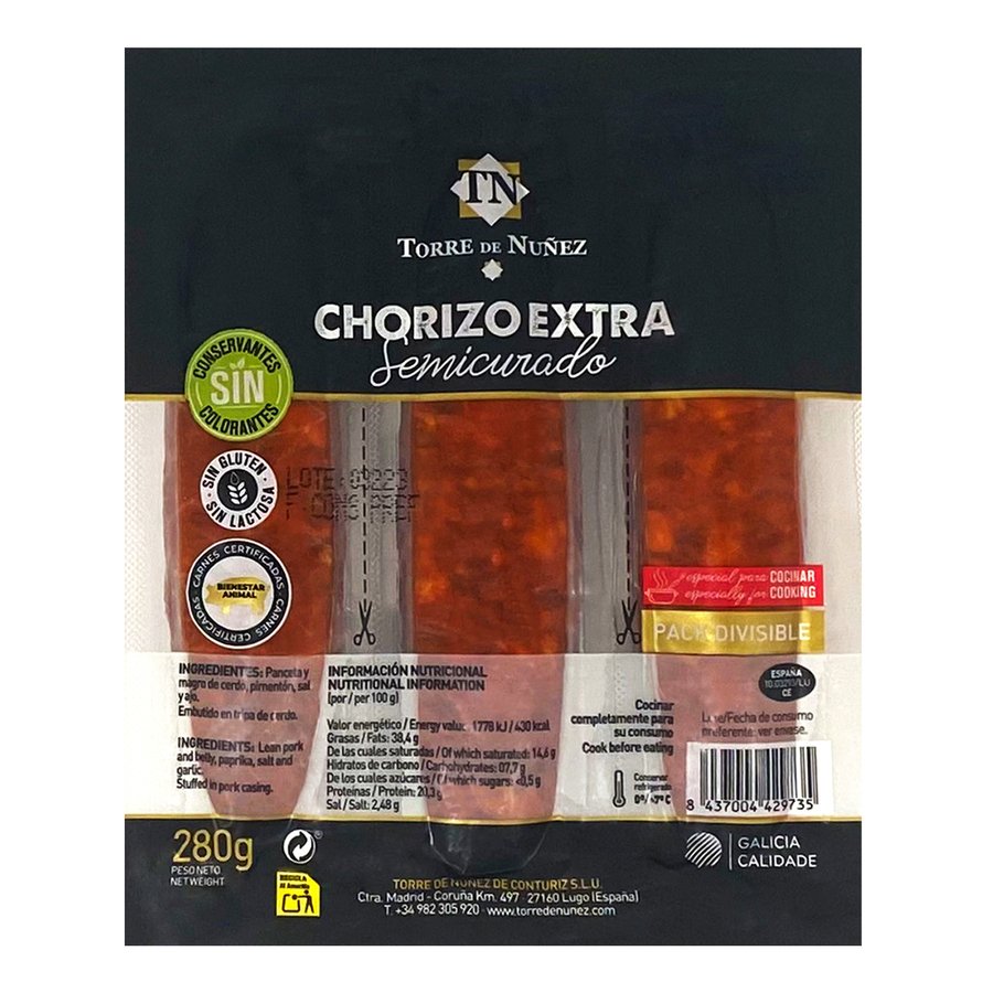 Chorizo semicurado extra TORRE DE NUÑEZ 280 g