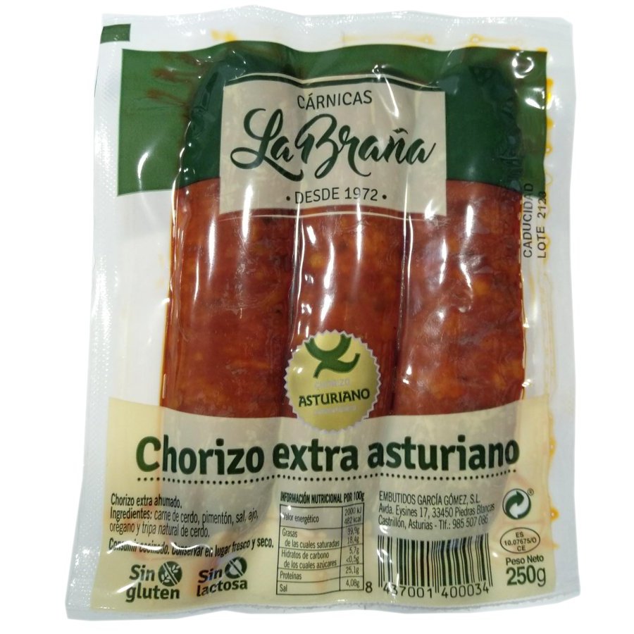 Chorizo asturiano LA BRAÑA extra ahumado 250 g