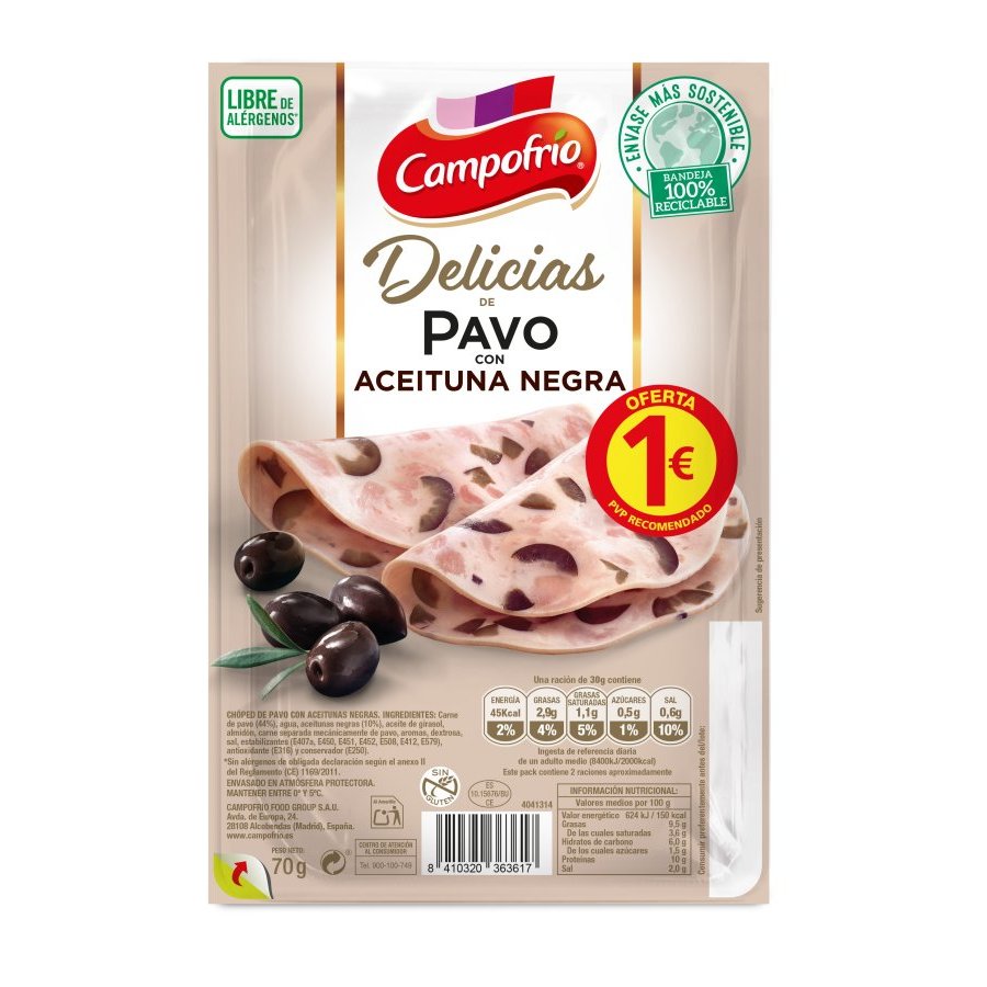 Delicias de pavo con aceituna negra CAMPOFRIO 90 g