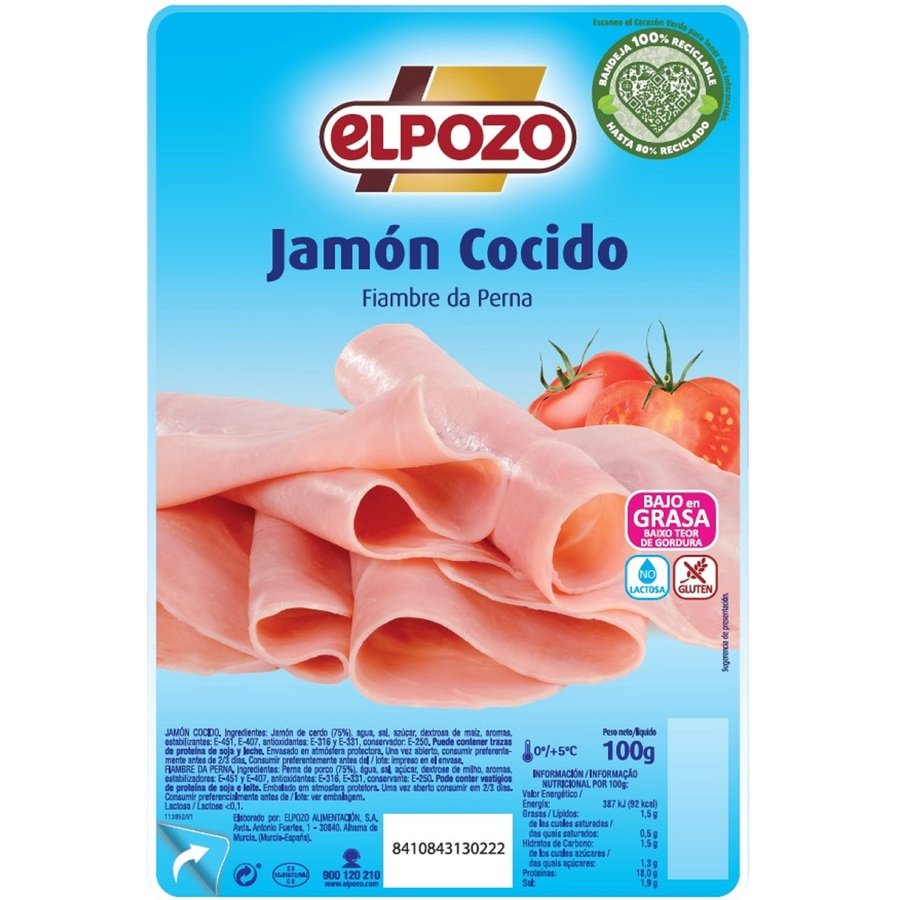 Jamón cocido ELPOZO bajo en grasa lonchas 100 g