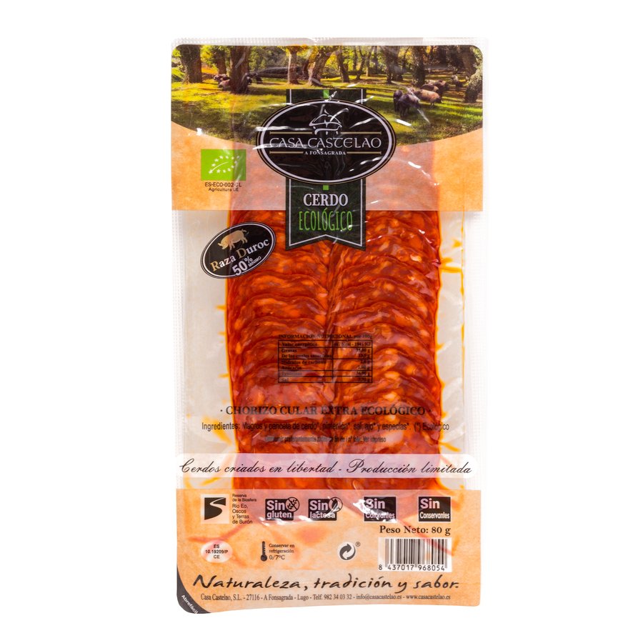 Chorizo ecológico CASA CASTELAO lonchas 80 g