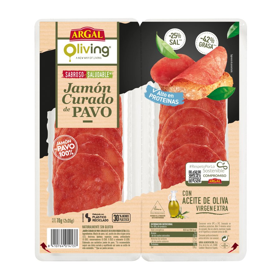 Jamón curado pavo Oliving ARGAL 2x35 g