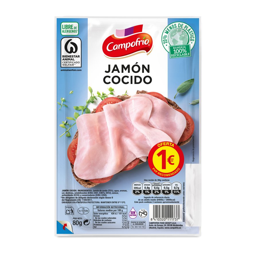 Jamón cocido CAMPOFRIO lonchas 80 g