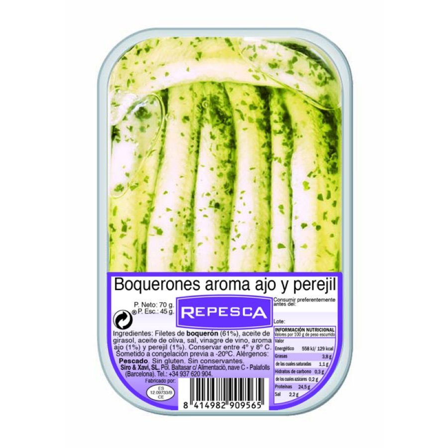 Boquerones REPESCA aroma ajo y perejil 45g pne.