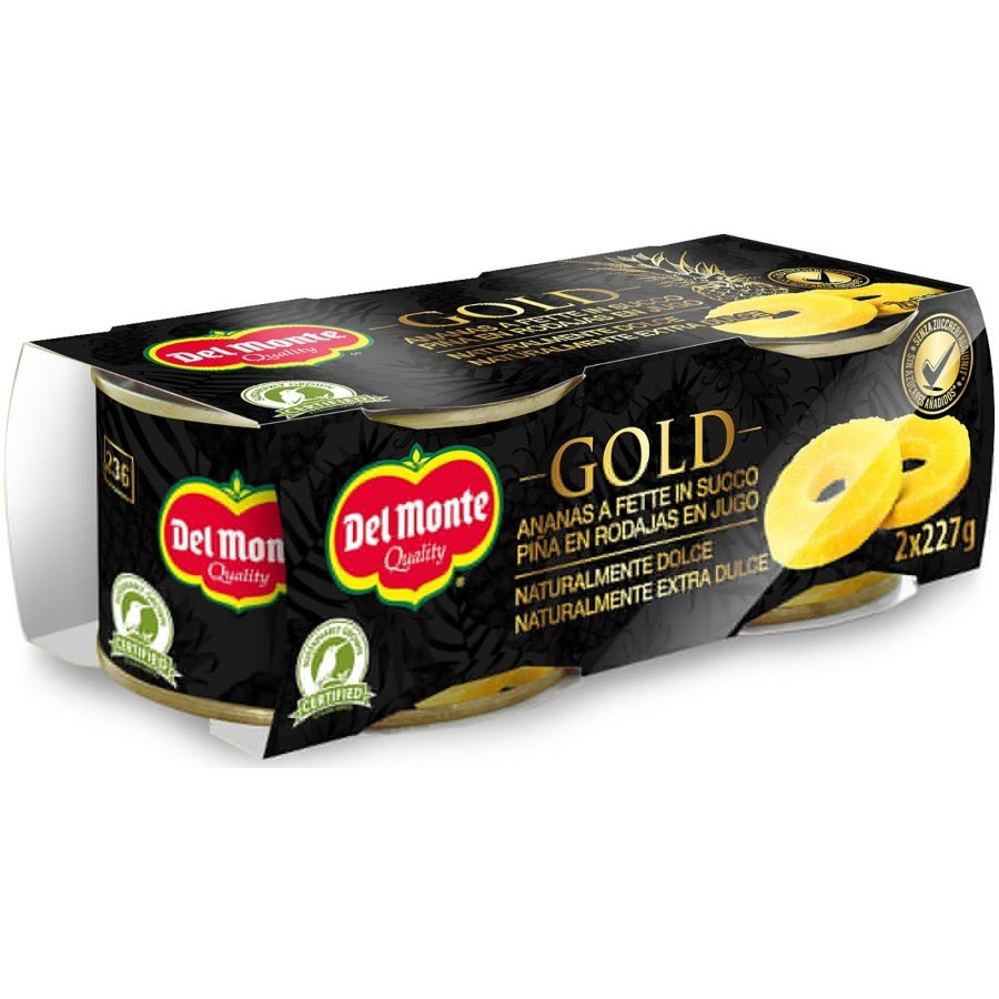 Piña en rodajas en su jugo DEL MONTE Gold pack 2x140 g pne.