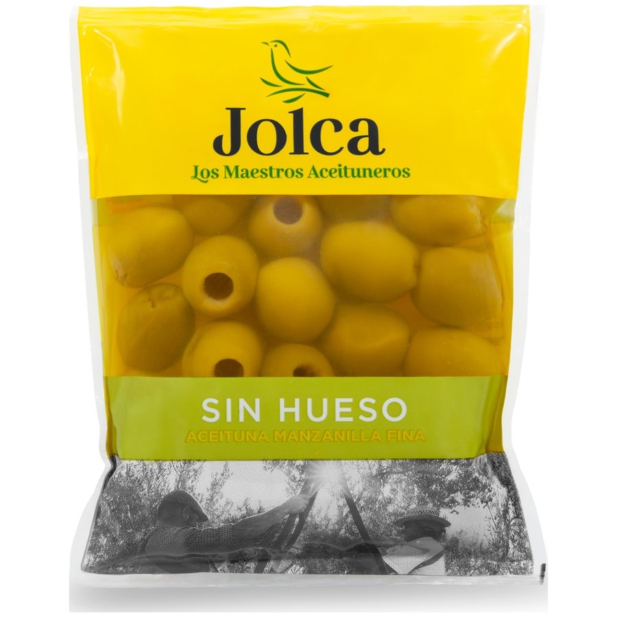 Aceituna verde sin hueso manzanilla JOLCA bolsa 75 g pne.