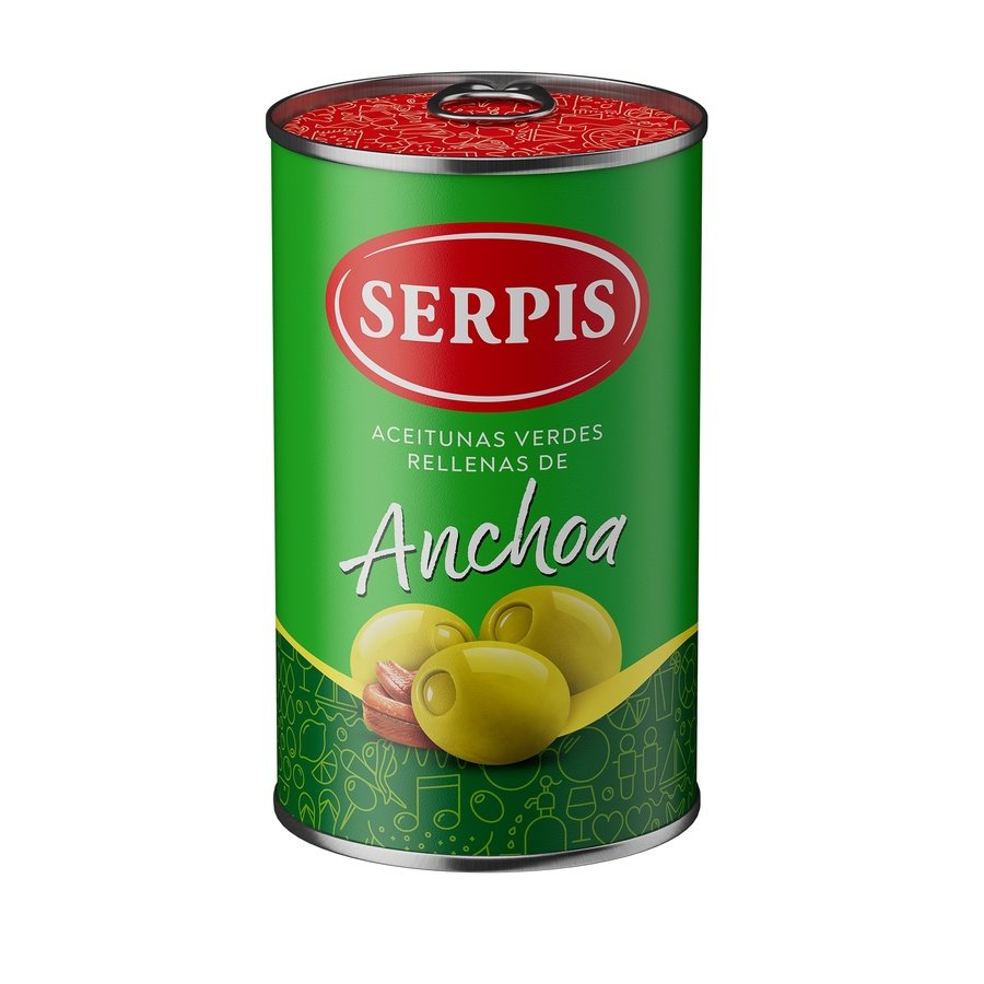 Aceitunas rellenas de anchoa lata 150 g neto escurrido · SERPIS