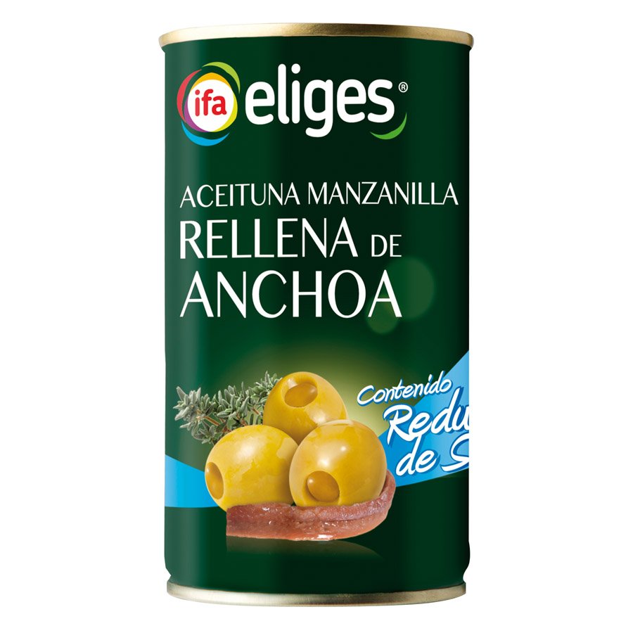 Aceituna rellena de anchoa reducida sal IFA ELIGES lata 150 g pne.