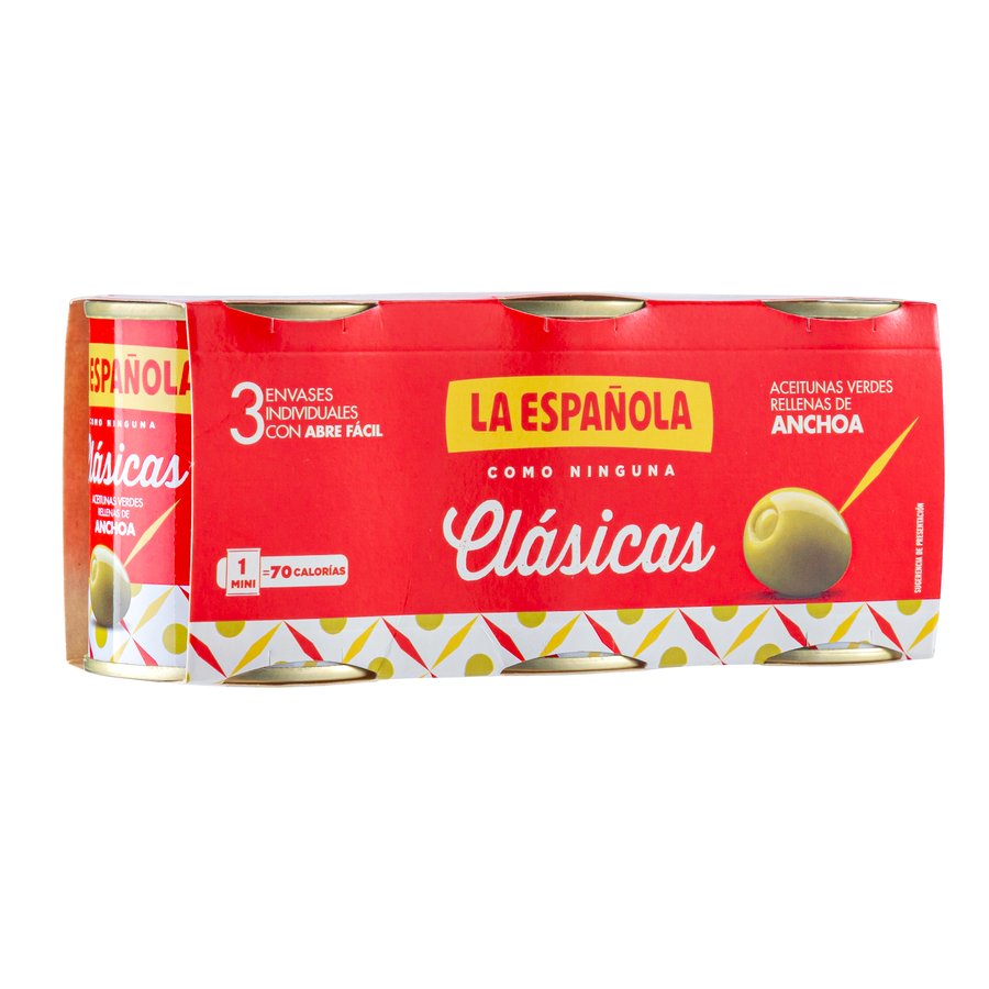 Aceituna rellena de anchoa LA ESPAÑOLA clásica lata pack 3x50 g pne.