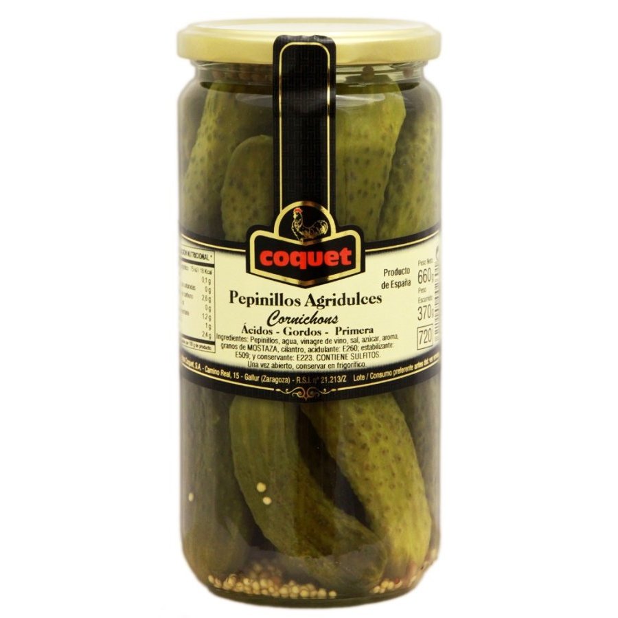 Pepinillo agridulce COQUET frasco 370 g pne.