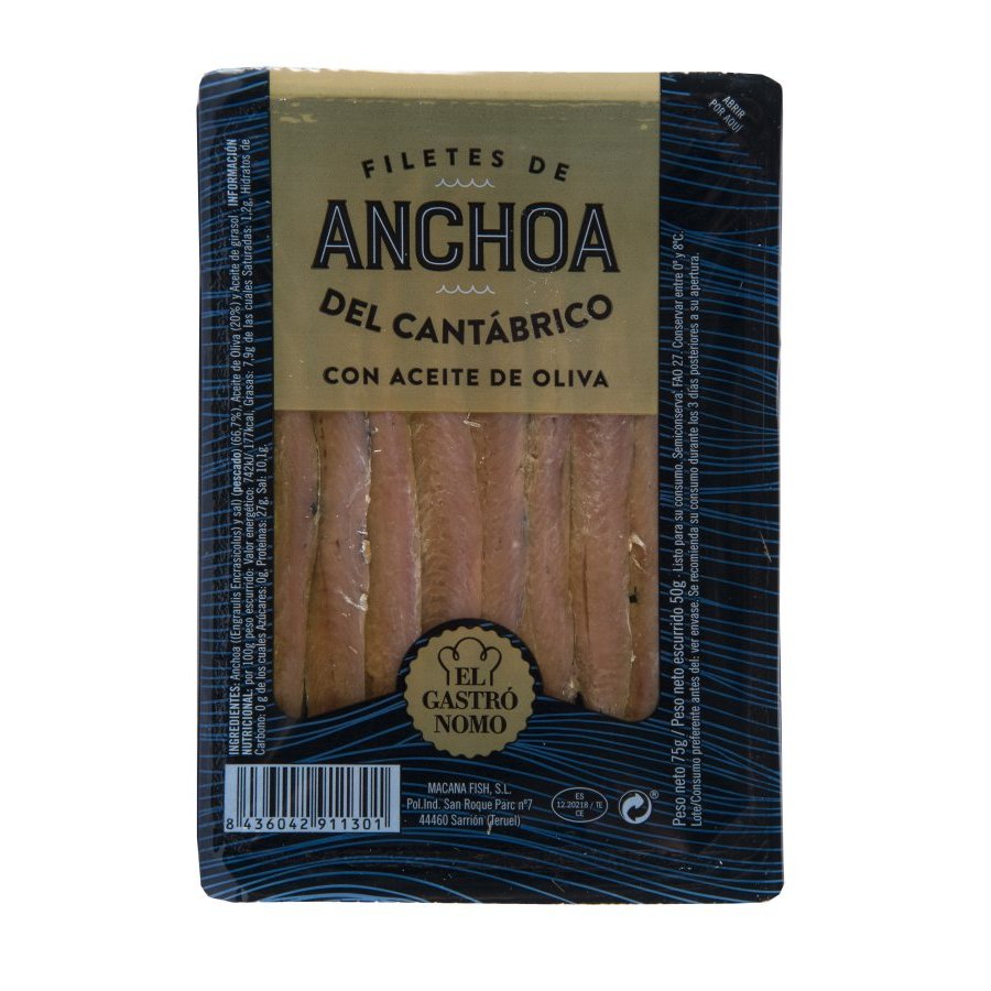 Filete anchoa Cantabria aceite oliva EL GASTRONOMO 75 g