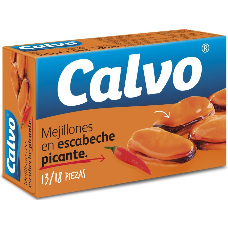 Mejillón escabeche picante CALVO 13/18 115 g pn.