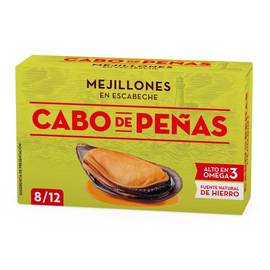 Mejillones en escabeche CABO DE PEÑAS 8/12 lata 111 g pn.