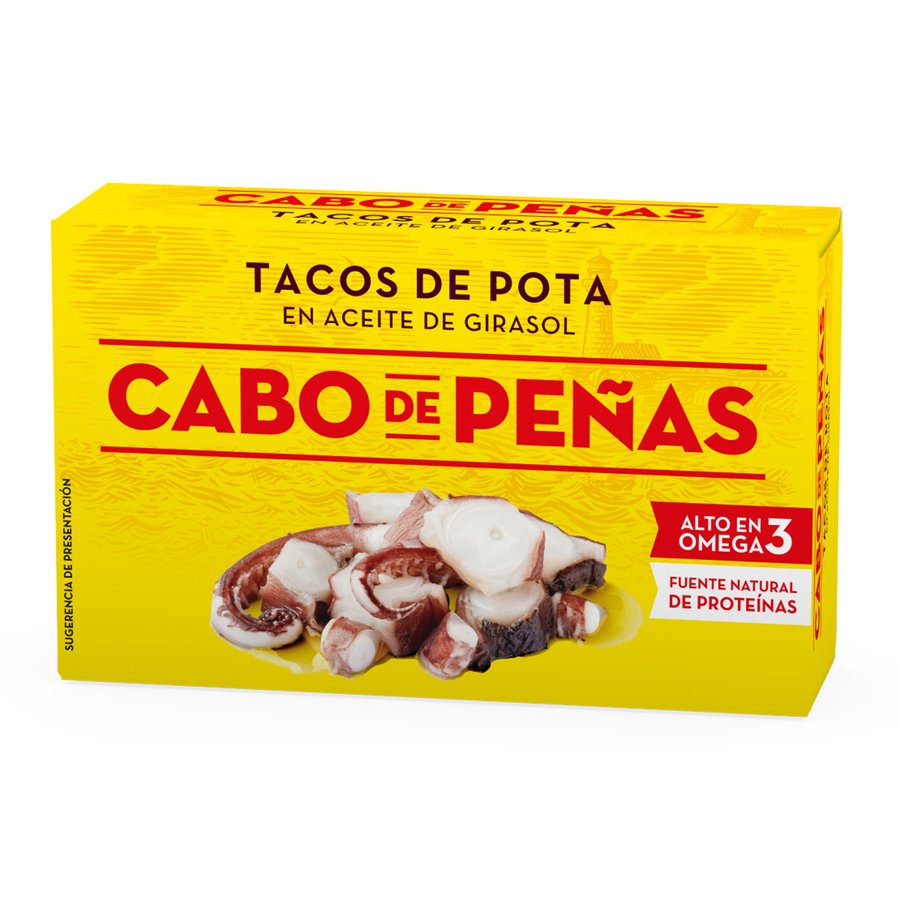 Tacos de pota en aceite vegetal CABO DE PEÑAS lata 111 g pn.