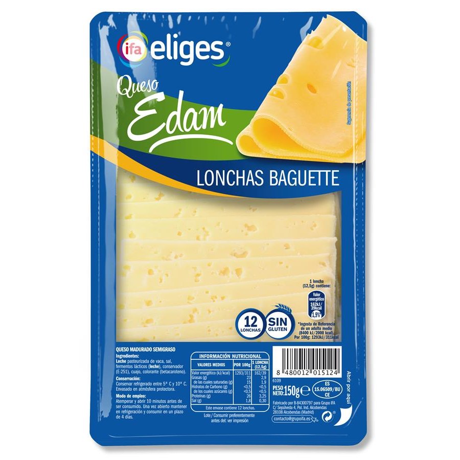 Queso edam IFA ELIGES 12 lonchas baguette 150 g