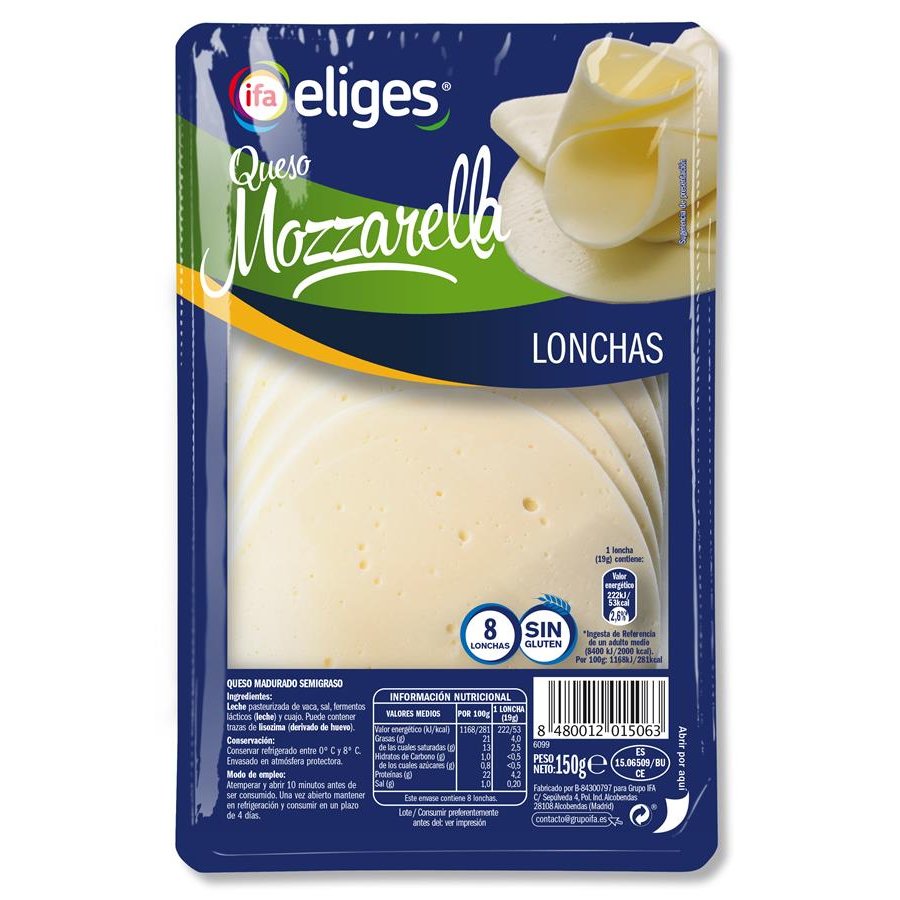 Queso mozzarella IFA ELIGES 8 lonchas 150 g