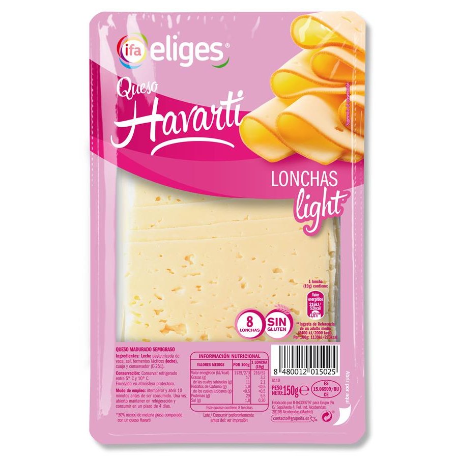 Queso havarti light IFA ELIGES 8 lonchas 150 g