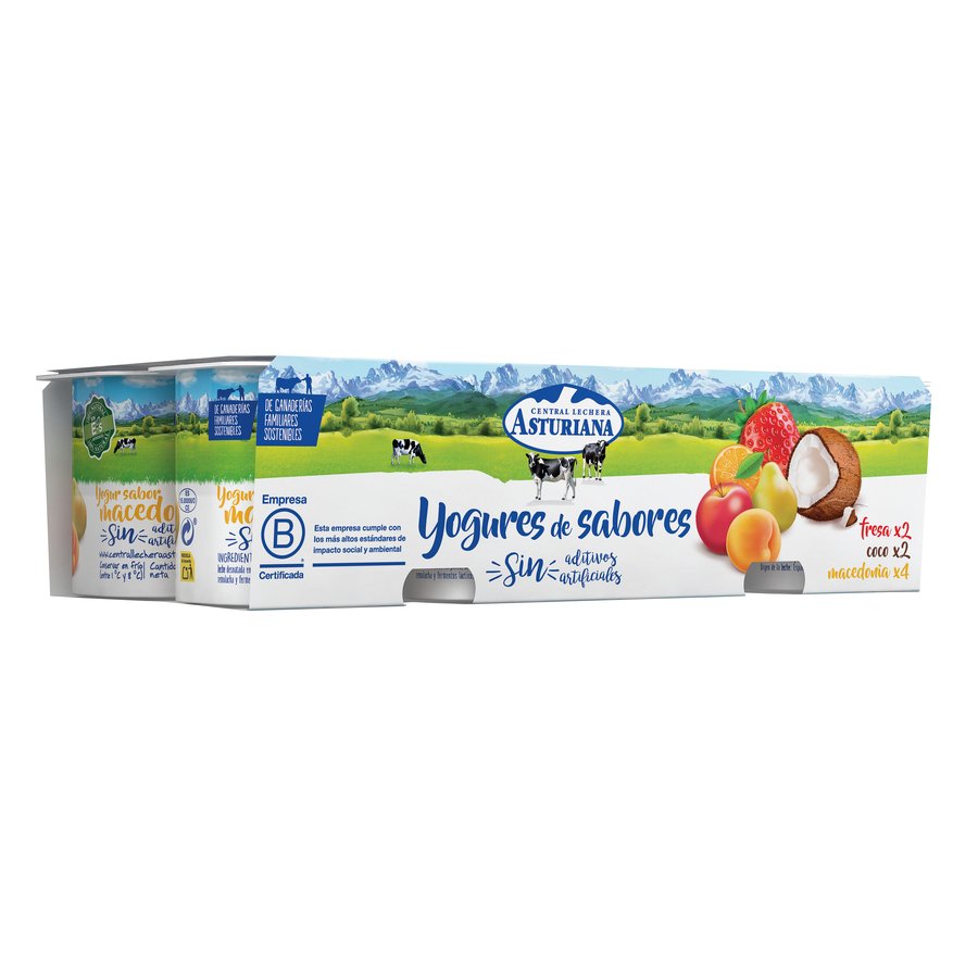 Yogur ASTURIANA sabor fresa, coco y macedonia 8x125 g