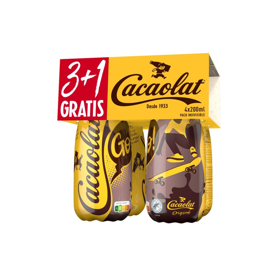 Batido cacao CACAOLAT botellín pack 3x200 ml + 1 gratis