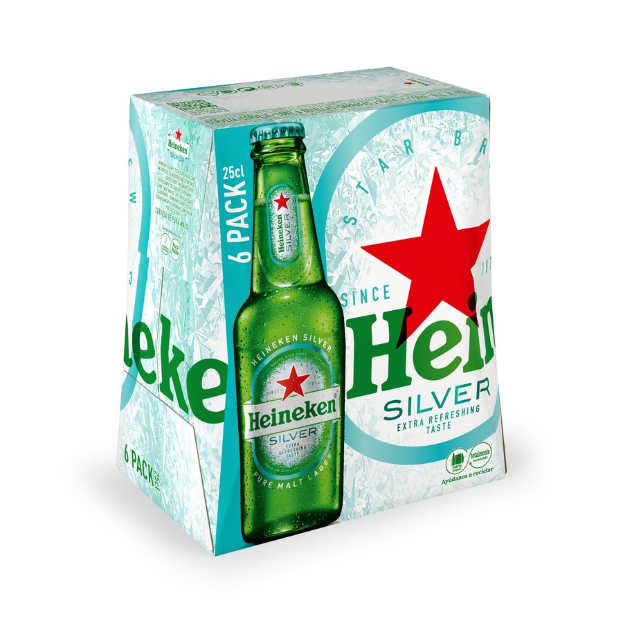 Cerveza holandesa HEINEKEN Silver botellín pack 6x25 cl