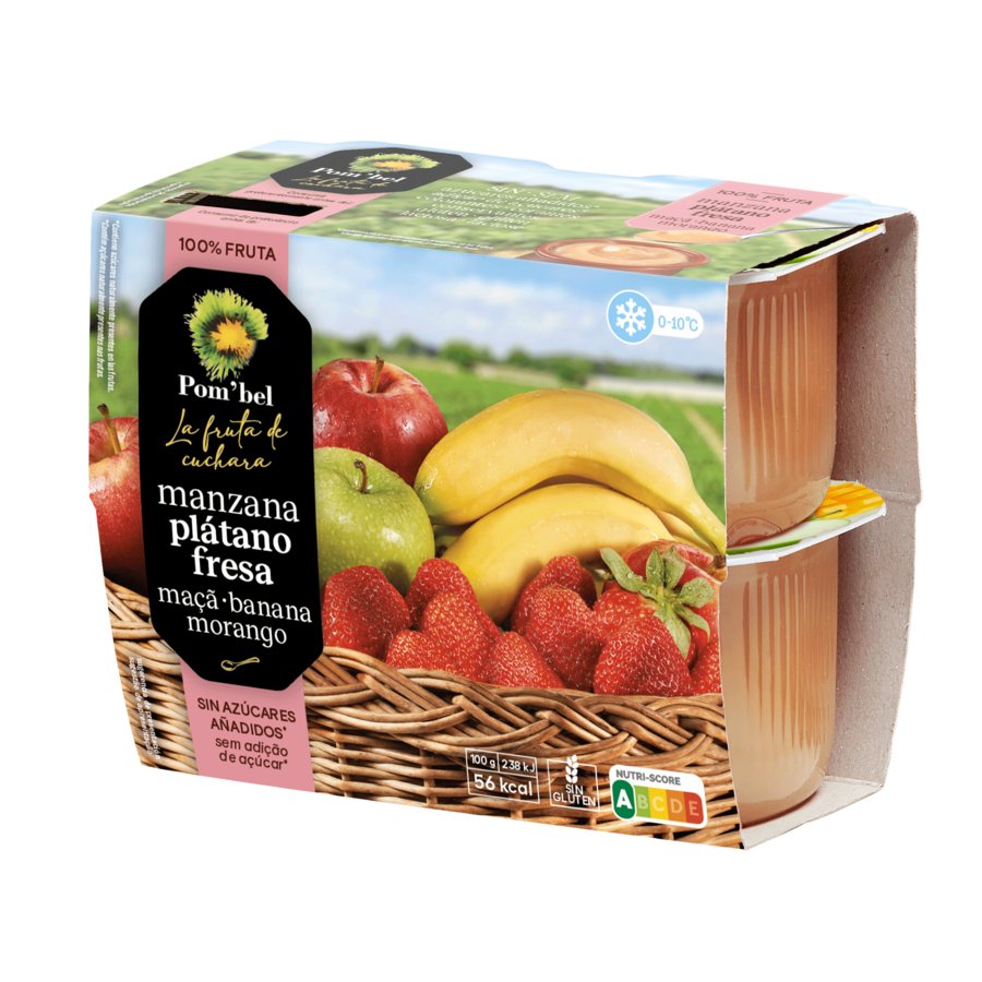 Puré de manzana-plátano-fresa POM'BEL pack 4X100 g