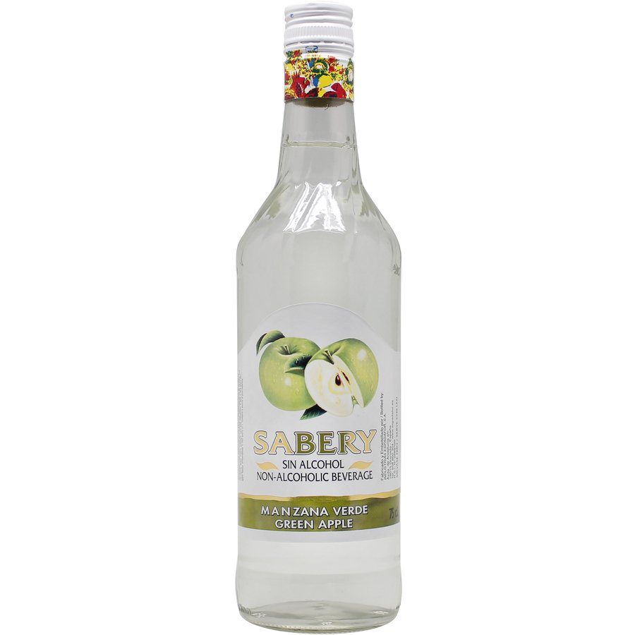 Licor sin alcohol manzana verde SABERY botella 75 cl